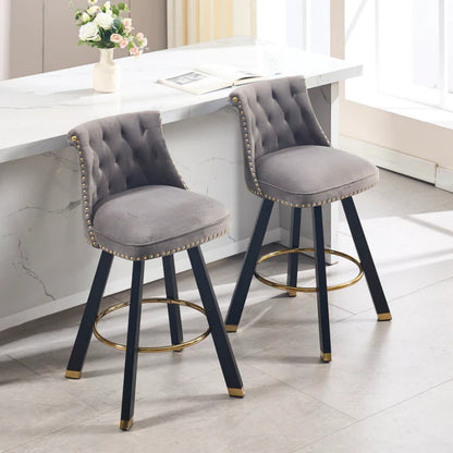 COOLMORE Set of 2,Back pull point design, velvet material, 360 degree rotation, back pull loop detachable design, rivet decoration, square foot wooden bar chair-海智集-Default-