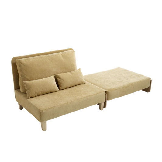 Mid-Century Modern Foldable Sofa Bed Recliner, 3-in-1 Convertible Sleeper with Three Pillows, Mustard Yellow Chenille-海智集-Default-