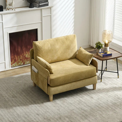Mid-Century Modern Foldable Sofa Bed Recliner, 3-in-1 Convertible Sleeper with Three Pillows, Mustard Yellow Chenille-海智集-Default-