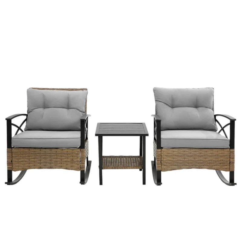3pcs rocking rattan set wholesale leisure chair outdoor rattan rocking chair set grey-海智集-Default-