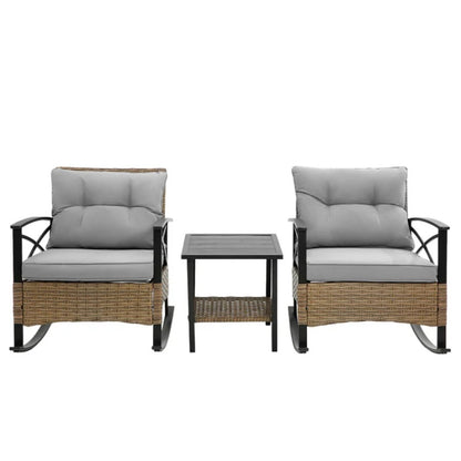 3pcs rocking rattan set wholesale leisure chair outdoor rattan rocking chair set grey-海智集-Default-