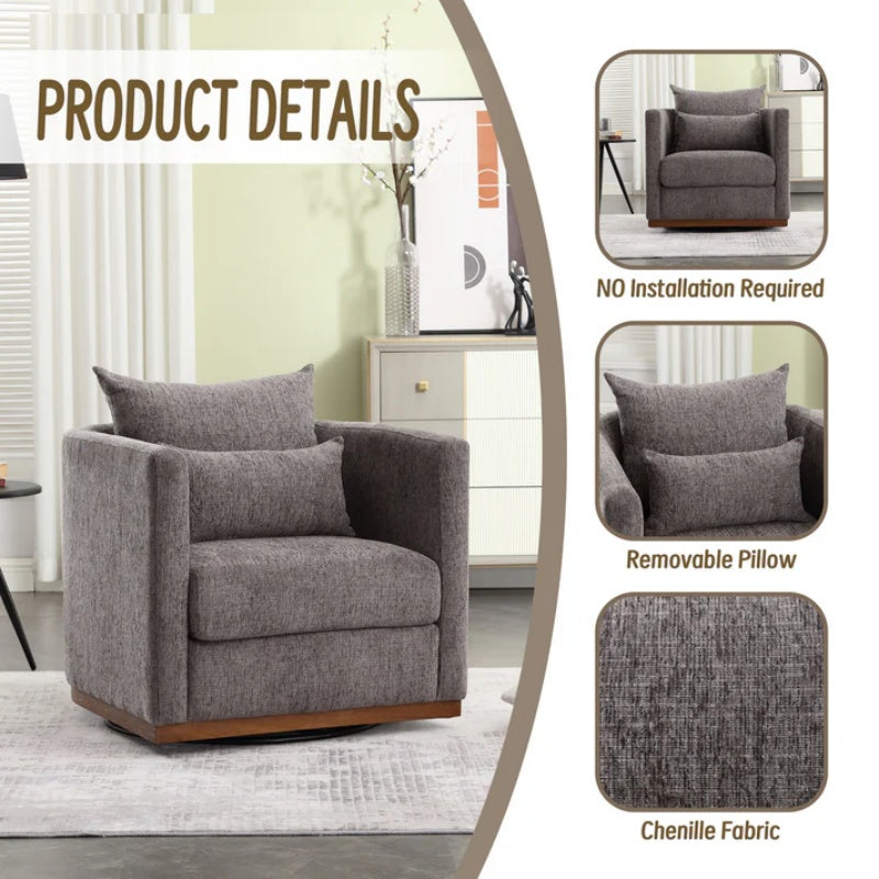COOLMORE Swivel Barrel Chair, Comfy Round Accent Sofa Chair for Living Room, 360 Degree Swivel Barrel Club Chair, Leisure Arm Chair for Nursery, Hotel, Bedroom, Office, Lounge (Dark Gray Chenille)-海智集-Default-