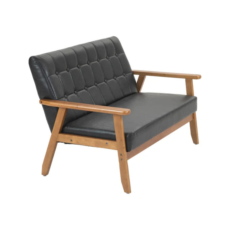 COOLMORE Mid-Century Modern Solid Loveseat Sofa Upholstered Pu Leather Loveseat, 2-Seat Upholstered Loveseat Sofa Modern Couch-海智集-Default-