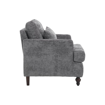 Wood Frame Armchair, Modern Accent Chair Lounge Chair for Living Room,Tufted Club Chair, Mid Century Modern Arm Chairs with Studded, Solid Wood Frame, for Bedroom, Reading (Gray Chenille)-海智集-Default-