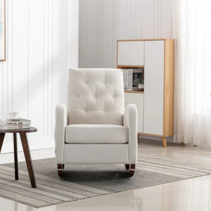 High Back Rocking Chair Nursery Chair .Comfortable Rocker Fabric Padded Seat .Modern High Back Armchair-海智集-Default-