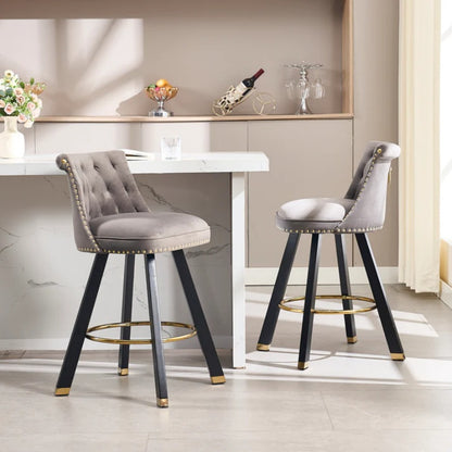 COOLMORE Set of 2,Back pull point design, velvet material, 360 degree rotation, back pull loop detachable design, rivet decoration, square foot wooden bar chair-海智集-Default-