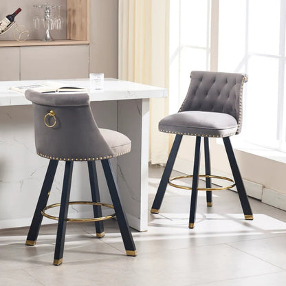 COOLMORE Set of 2,Back pull point design, velvet material, 360 degree rotation, back pull loop detachable design, rivet decoration, square foot wooden bar chair-海智集-Default-