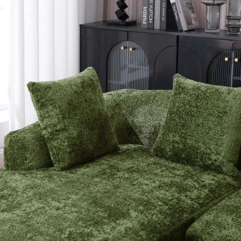 COOLMORE Boucle Sofa 3 Seater for Living Room Oversized Comfy Sofa L-Shape Sofa Couch with Chaise Home Furniture Sleeper Sectional Sofa for Apartment, Office Left Hand Facing (Green)-海智集-Default-