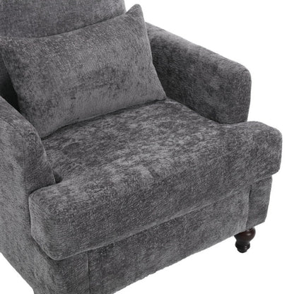 Wood Frame Armchair, Modern Accent Chair Lounge Chair for Living Room,Tufted Club Chair, Mid Century Modern Arm Chairs with Studded, Solid Wood Frame, for Bedroom, Reading (Gray Chenille)-海智集-Default-