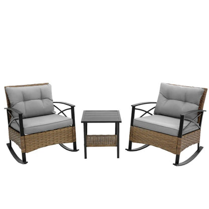 3pcs rocking rattan set wholesale leisure chair outdoor rattan rocking chair set grey-海智集-Default-