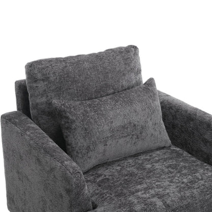 Wood Frame Armchair, Modern Accent Chair Lounge Chair for Living Room,Tufted Club Chair, Mid Century Modern Arm Chairs with Studded, Solid Wood Frame, for Bedroom, Reading (Gray Chenille)-海智集-Default-