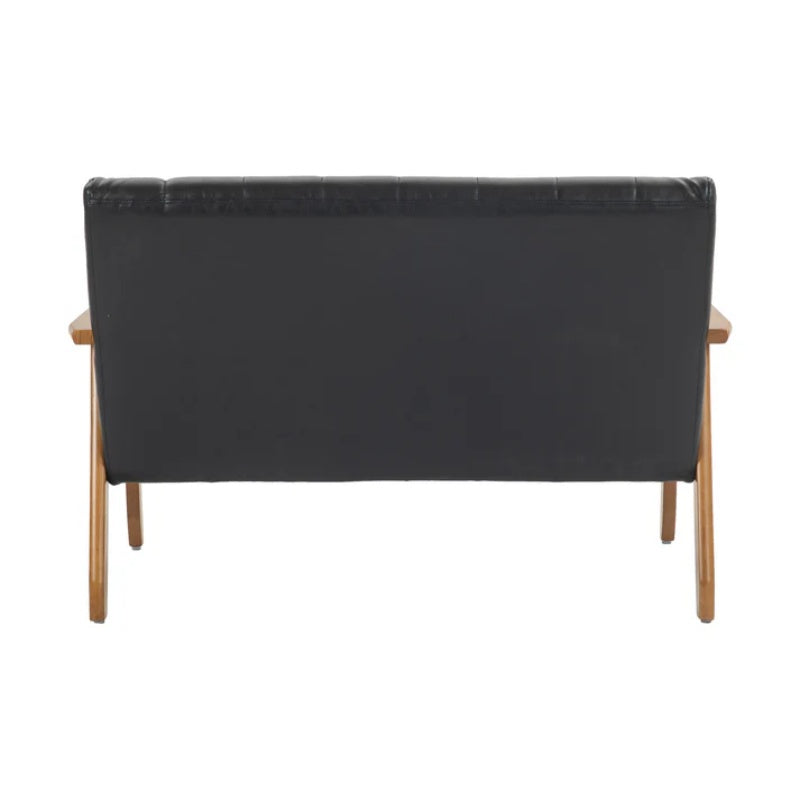 COOLMORE Mid-Century Modern Solid Loveseat Sofa Upholstered Pu Leather Loveseat, 2-Seat Upholstered Loveseat Sofa Modern Couch-海智集-Default-