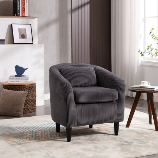 COOLMORE Living Room Accent Barrel Chair, Century Modern Style Decorative Chair, Armchair for Living Room with Thick Cushions and Pillows, Comfy Single Sofa Chair, Chair with Wooden Legs,dark grey-海智集-Default-