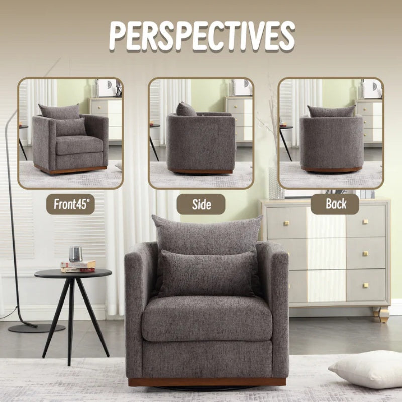 COOLMORE Swivel Barrel Chair, Comfy Round Accent Sofa Chair for Living Room, 360 Degree Swivel Barrel Club Chair, Leisure Arm Chair for Nursery, Hotel, Bedroom, Office, Lounge (Dark Gray Chenille)-海智集-Default-