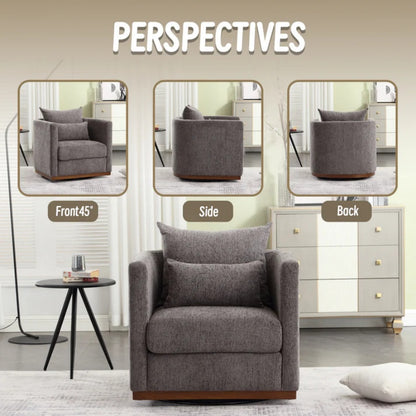 COOLMORE Swivel Barrel Chair, Comfy Round Accent Sofa Chair for Living Room, 360 Degree Swivel Barrel Club Chair, Leisure Arm Chair for Nursery, Hotel, Bedroom, Office, Lounge (Dark Gray Chenille)-海智集-Default-