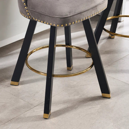 COOLMORE Set of 2,Back pull point design, velvet material, 360 degree rotation, back pull loop detachable design, rivet decoration, square foot wooden bar chair-海智集-Default-