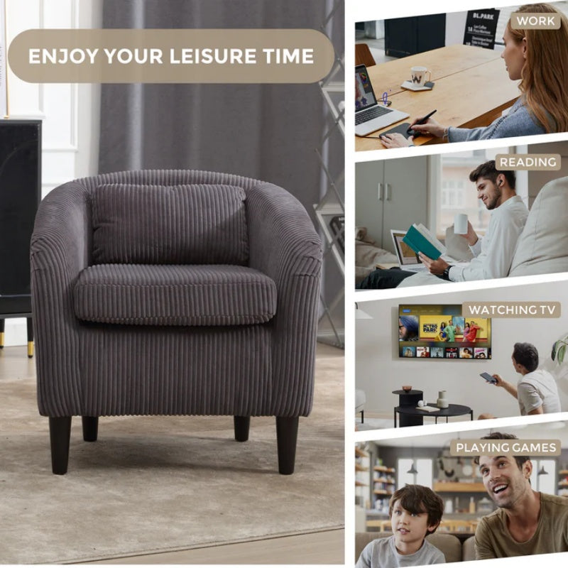 COOLMORE Living Room Accent Barrel Chair, Century Modern Style Decorative Chair, Armchair for Living Room with Thick Cushions and Pillows, Comfy Single Sofa Chair, Chair with Wooden Legs,dark grey-海智集-Default-