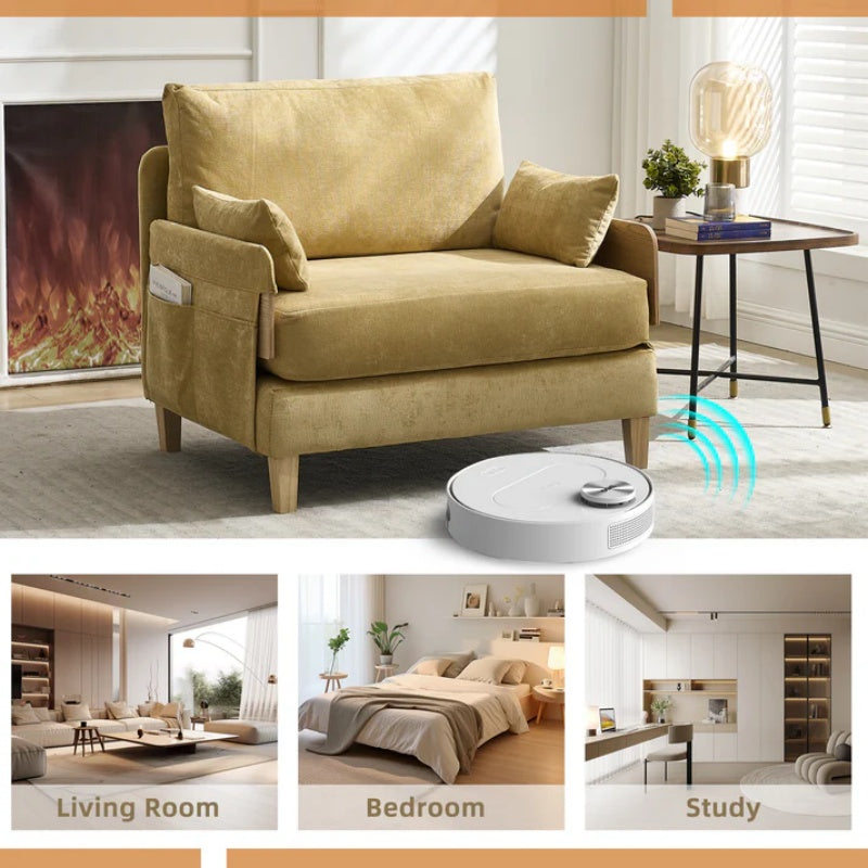 Mid-Century Modern Foldable Sofa Bed Recliner, 3-in-1 Convertible Sleeper with Three Pillows, Mustard Yellow Chenille-海智集-Default-