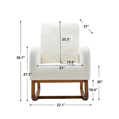 COOLMORE Rocking Chair, Modern Glider Chair, Recliner Armchair with Wood Legs and Side Pocket, Nursery Rocking Accent Chair with High Back for Living Room Bedroom (White Teddy)-海智集-Default-