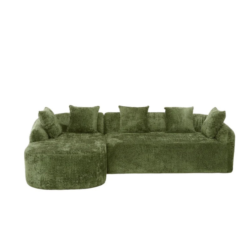 COOLMORE Boucle Sofa 3 Seater for Living Room Oversized Comfy Sofa L-Shape Sofa Couch with Chaise Home Furniture Sleeper Sectional Sofa for Apartment, Office Left Hand Facing (Green)-海智集-Default-