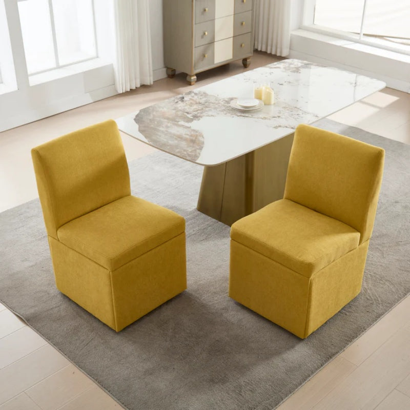 COOLMORE 360 Degree Swivel Upholstered Dining Chairs Set of 2 Swivel Dining Room Chairs Kitchen Chairs Casters & Storage Comfy Modern Rolling Chair for Living Room Fabric Armless Chair-海智集-Default-
