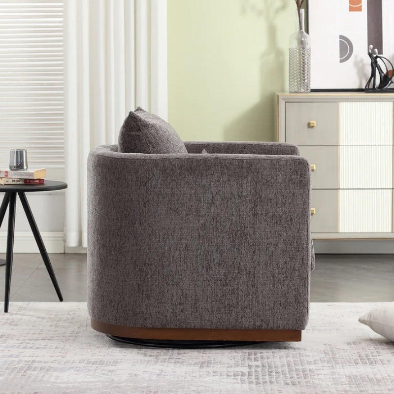 COOLMORE Swivel Barrel Chair, Comfy Round Accent Sofa Chair for Living Room, 360 Degree Swivel Barrel Club Chair, Leisure Arm Chair for Nursery, Hotel, Bedroom, Office, Lounge (Dark Gray Chenille)-海智集-Default-