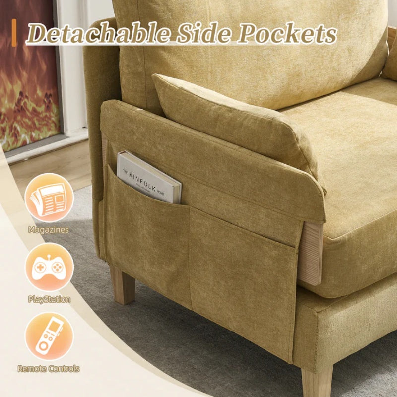 Mid-Century Modern Foldable Sofa Bed Recliner, 3-in-1 Convertible Sleeper with Three Pillows, Mustard Yellow Chenille-海智集-Default-