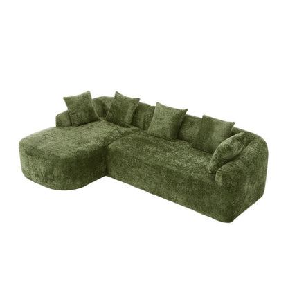 COOLMORE Boucle Sofa 3 Seater for Living Room Oversized Comfy Sofa L-Shape Sofa Couch with Chaise Home Furniture Sleeper Sectional Sofa for Apartment, Office Left Hand Facing (Green)-海智集-Default-