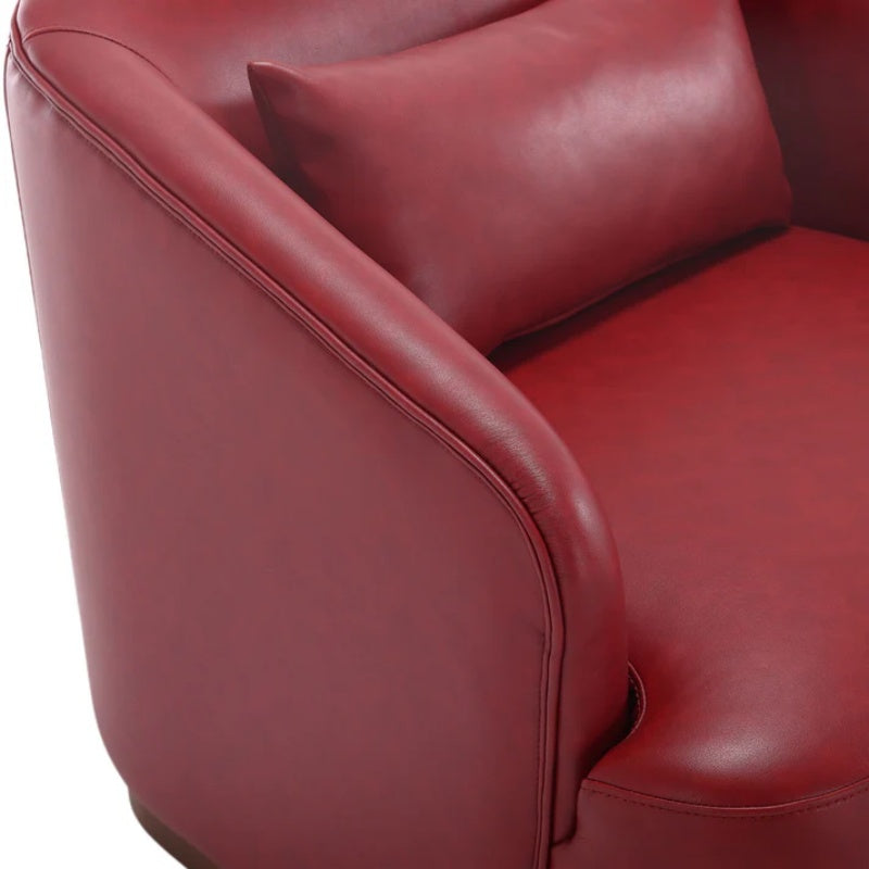 Swivel Barrel Chair, Comfy Round Accent Sofa Chair, 360 Degree Swivel, Wine Red PU, for Living Room, Office, Lounge-海智集-Default-