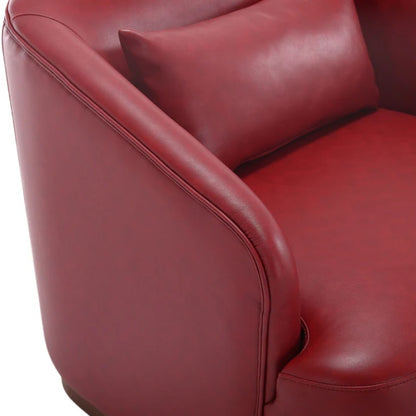 Swivel Barrel Chair, Comfy Round Accent Sofa Chair, 360 Degree Swivel, Wine Red PU, for Living Room, Office, Lounge-海智集-Default-