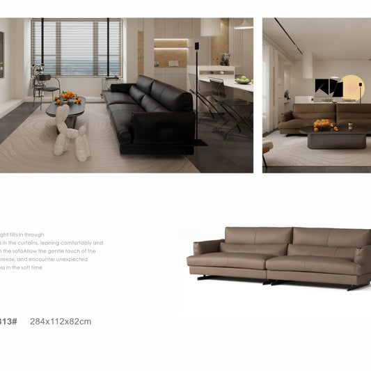 Italian Full-Grain Leather Living Room Sofa | Premium Aniline Leather for Elite Hospitality-海智集-