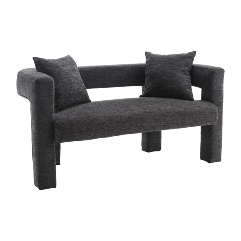 Modern Chenille Loveseat Sofa, Comfy Upholstered 2-Seater Sofa, Small Loveseat Accent Couch for Living Bedroom Leisure Areas, Carbon Black-海智集-Default-
