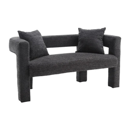 Modern Chenille Loveseat Sofa, Comfy Upholstered 2-Seater Sofa, Small Loveseat Accent Couch for Living Bedroom Leisure Areas, Carbon Black-海智集-Default-