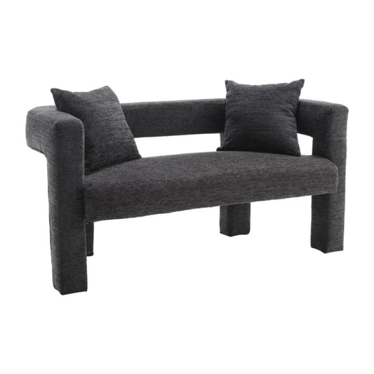 Modern Chenille Loveseat Sofa, Comfy Upholstered 2-Seater Sofa, Small Loveseat Accent Couch for Living Bedroom Leisure Areas, Carbon Black-海智集-Default-