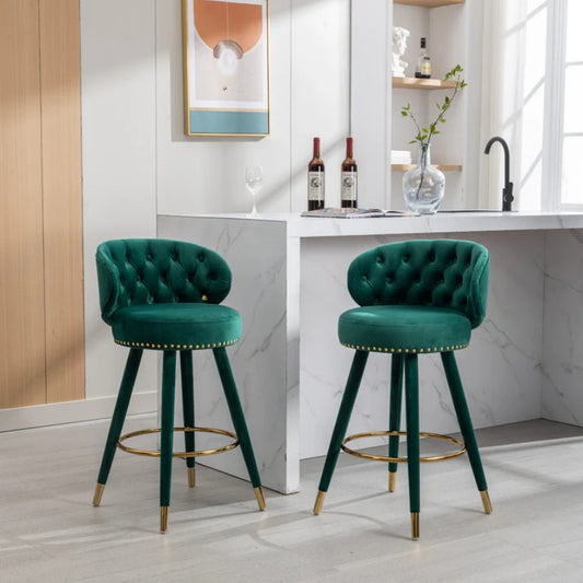 COOLMORE Counter Height Bar Stools Set of 2 for Kitchen Counter Solid Wood Legs with a fixed height of 360 degrees-海智集-Default-