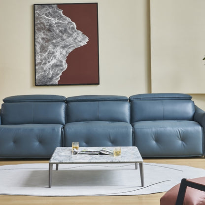The deep blue sofa is suitable for the bedroom and living room. It is made of comfortable leather, Italian style, soft and modern-海智集-
