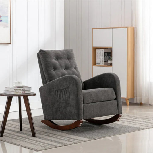 High Back Rocking Chair Nursery Chair .Comfortable Rocker Fabric Padded Seat .Modern High Back Armchair-海智集-Default-