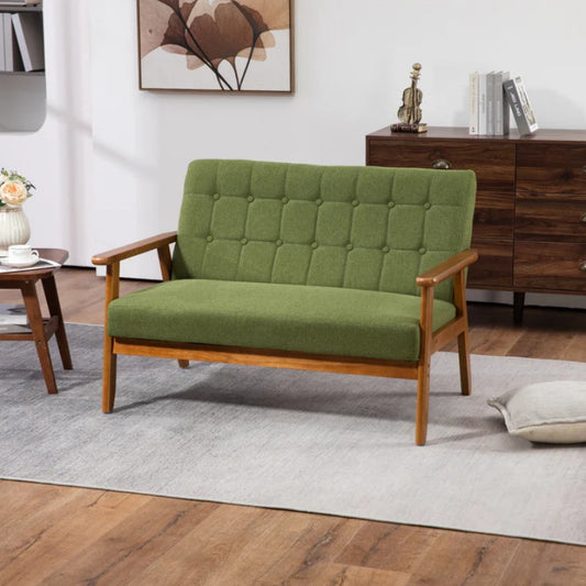 COOLMORE Mid-Century Modern Solid Loveseat Sofa Upholstered Linen Loveseat, 2-Seat Upholstered Loveseat Sofa Modern Couch-海智集-Default-