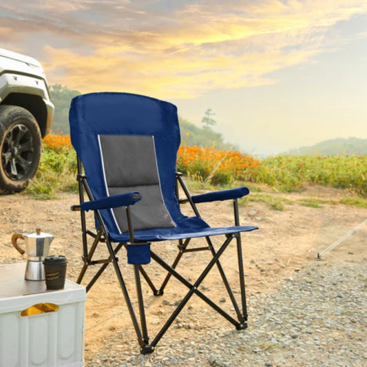 High Back Heavy Duty Lawn Chair Support 250LBS, Portable Collapsible Chair with Cup Holder -Navy blue-海智集-Default-