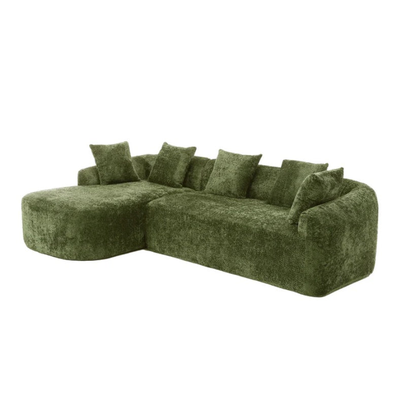 COOLMORE Boucle Sofa 3 Seater for Living Room Oversized Comfy Sofa L-Shape Sofa Couch with Chaise Home Furniture Sleeper Sectional Sofa for Apartment, Office Left Hand Facing (Green)-海智集-Default-