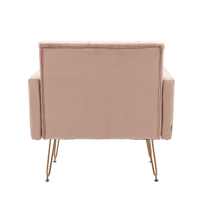 COOLMORE Velvet Armchair Single Sofa Modern Tufted Upholstered Side Reading Chairs with Arm and Gold Metal Leg for Living Room Bedroom (Pink)-海智集-Default-