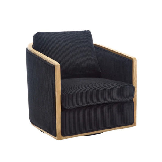 Corduroy Swivel Barrel Chair, Comfortable Accent Sofa Chair, 360 Degree Swivel, Black, Corduroy, 30.12'' x 35.04'' x 30.31''-海智集-Default-