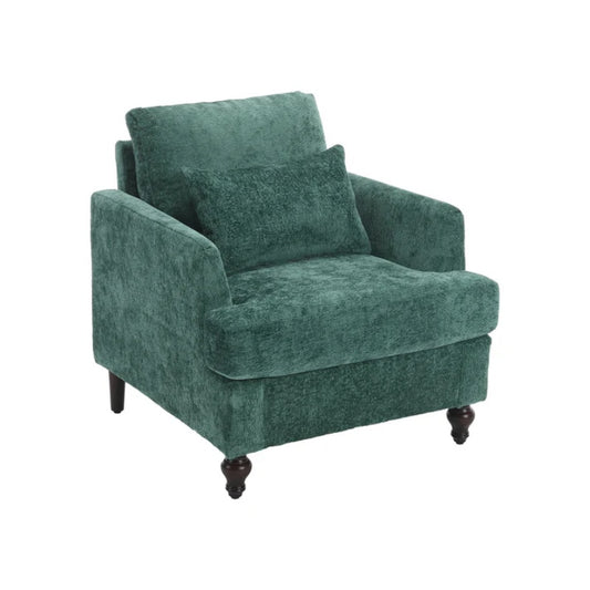 Modern Mid Century Wood Frame Armchair with Tufted Design in Emerald Chenille-海智集-Default-