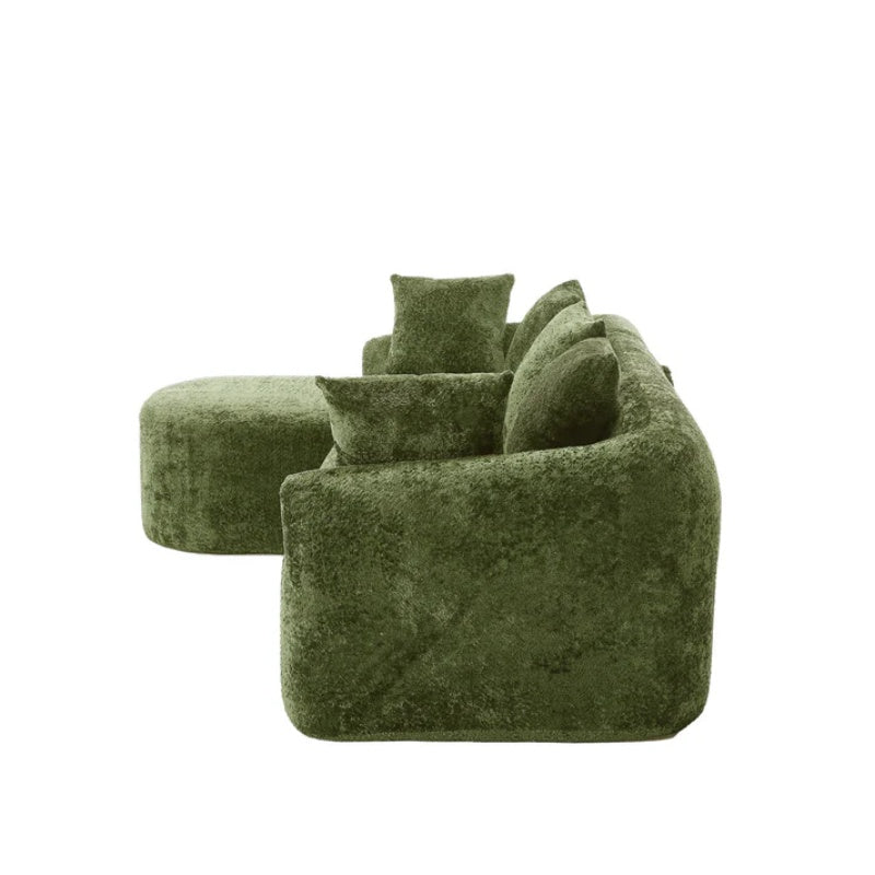 COOLMORE Boucle Sofa 3 Seater for Living Room Oversized Comfy Sofa L-Shape Sofa Couch with Chaise Home Furniture Sleeper Sectional Sofa for Apartment, Office Left Hand Facing (Green)-海智集-Default-