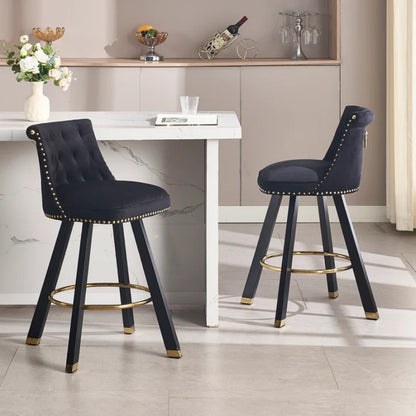 COOLMORE Set of 2,Back pull point design, velvet material, 360 degree rotation, back pull loop detachable design, rivet decoration, square foot wooden bar chair-海智集-Default-