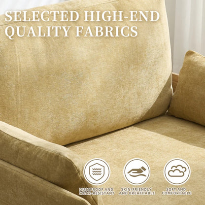 Mid-Century Modern Foldable Sofa Bed Recliner, 3-in-1 Convertible Sleeper with Three Pillows, Mustard Yellow Chenille-海智集-Default-