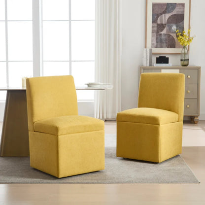 COOLMORE 360 Degree Swivel Upholstered Dining Chairs Set of 2 Swivel Dining Room Chairs Kitchen Chairs Casters & Storage Comfy Modern Rolling Chair for Living Room Fabric Armless Chair-海智集-Default-