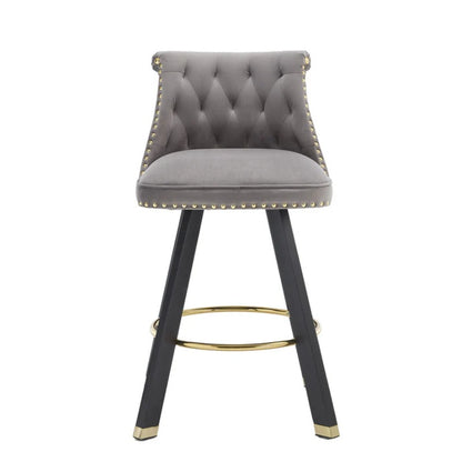 COOLMORE Set of 2,Back pull point design, velvet material, 360 degree rotation, back pull loop detachable design, rivet decoration, square foot wooden bar chair-海智集-Default-