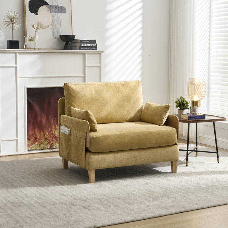 Mid-Century Modern Foldable Sofa Bed Recliner, 3-in-1 Convertible Sleeper with Three Pillows, Mustard Yellow Chenille-海智集-Default-