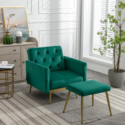 COOLMORE Velvet Accent Chair with Adjustable Armrests and Backrest, Button Tufted Lounge Chair, Single Recliner Armchair with Ottoman-海智集-Default-